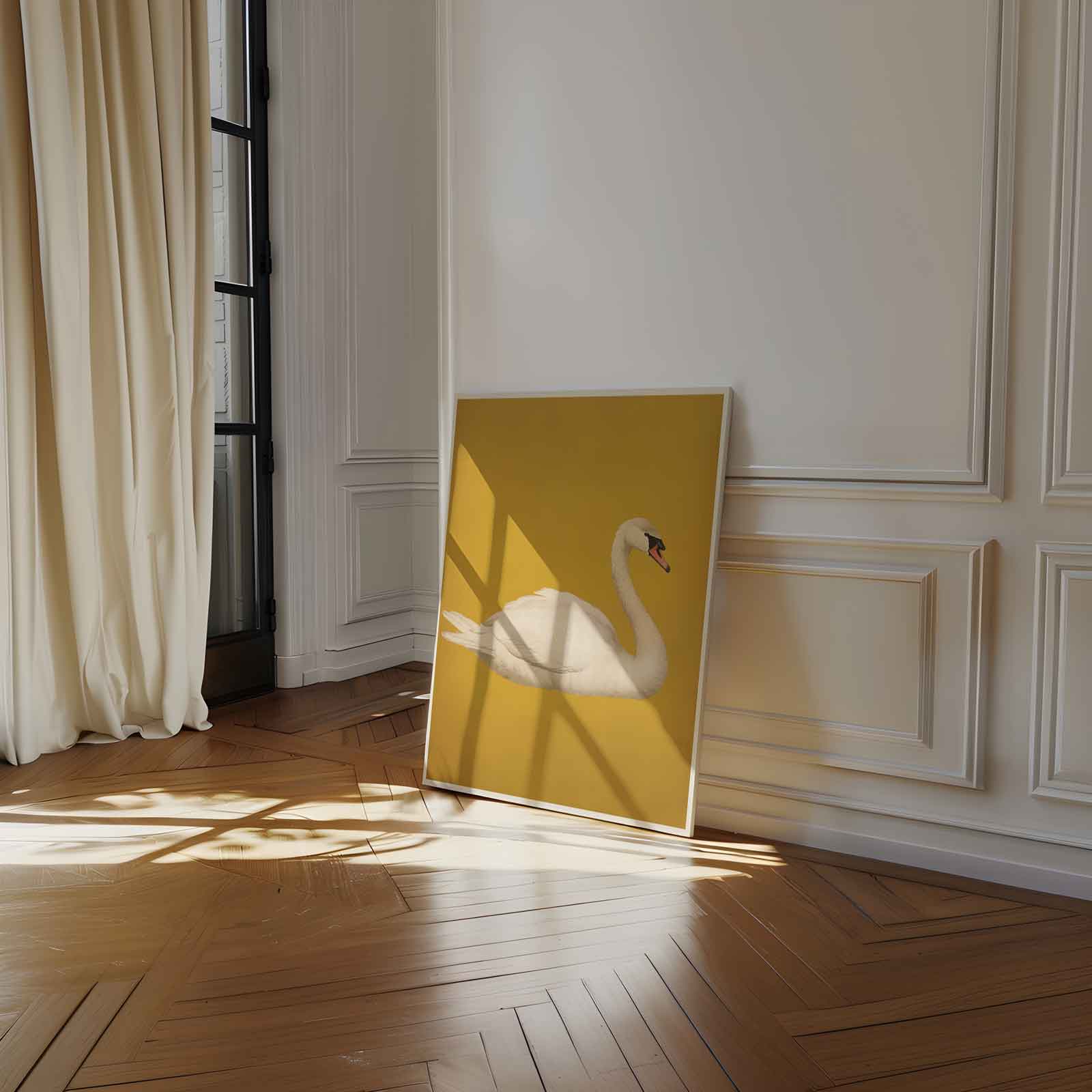 Sierlijke Zwaan op Gouden Achtergrond Kunstwerk-canvas-dibond-plexiglas-wanddecoratie-WallArtistic