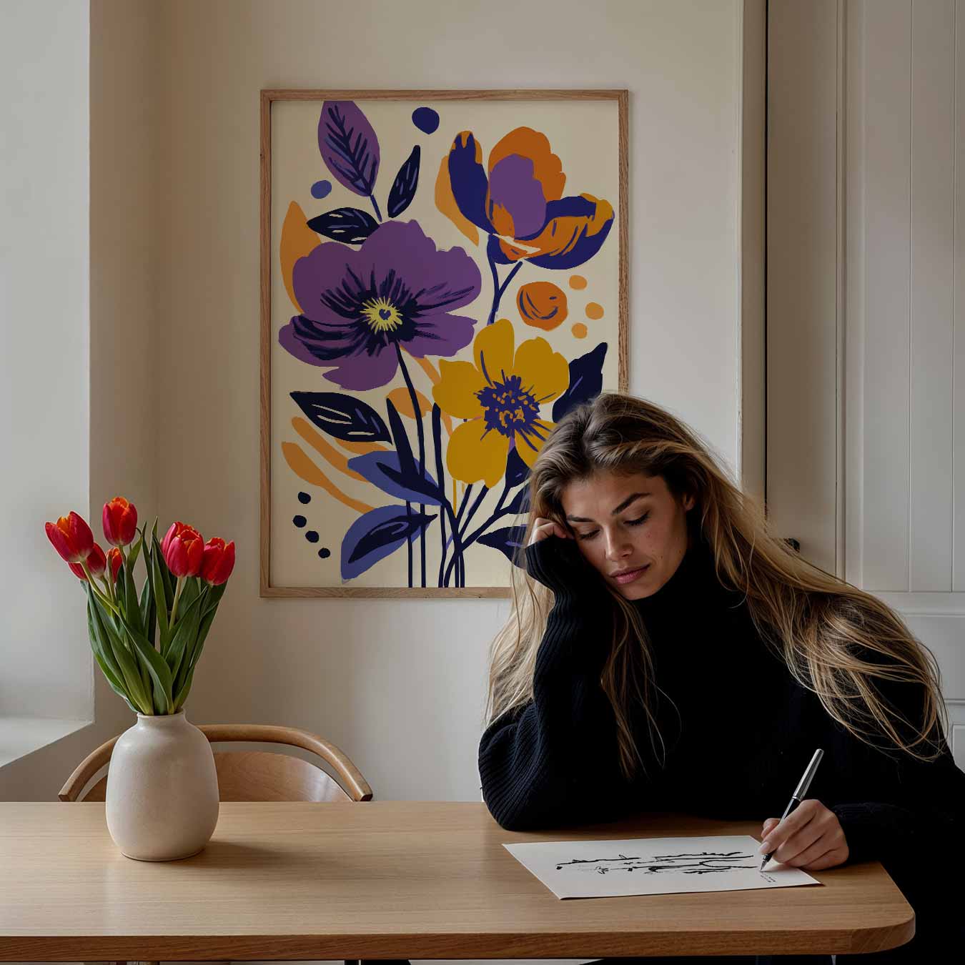 Bloemenpracht in Paars en Oranje Poster