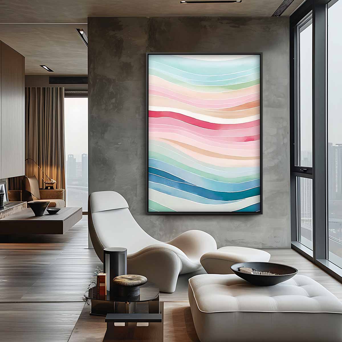 Kleurrijke Golven Kunstwerk-canvas-dibond-plexiglas-wanddecoratie-WallArtistic