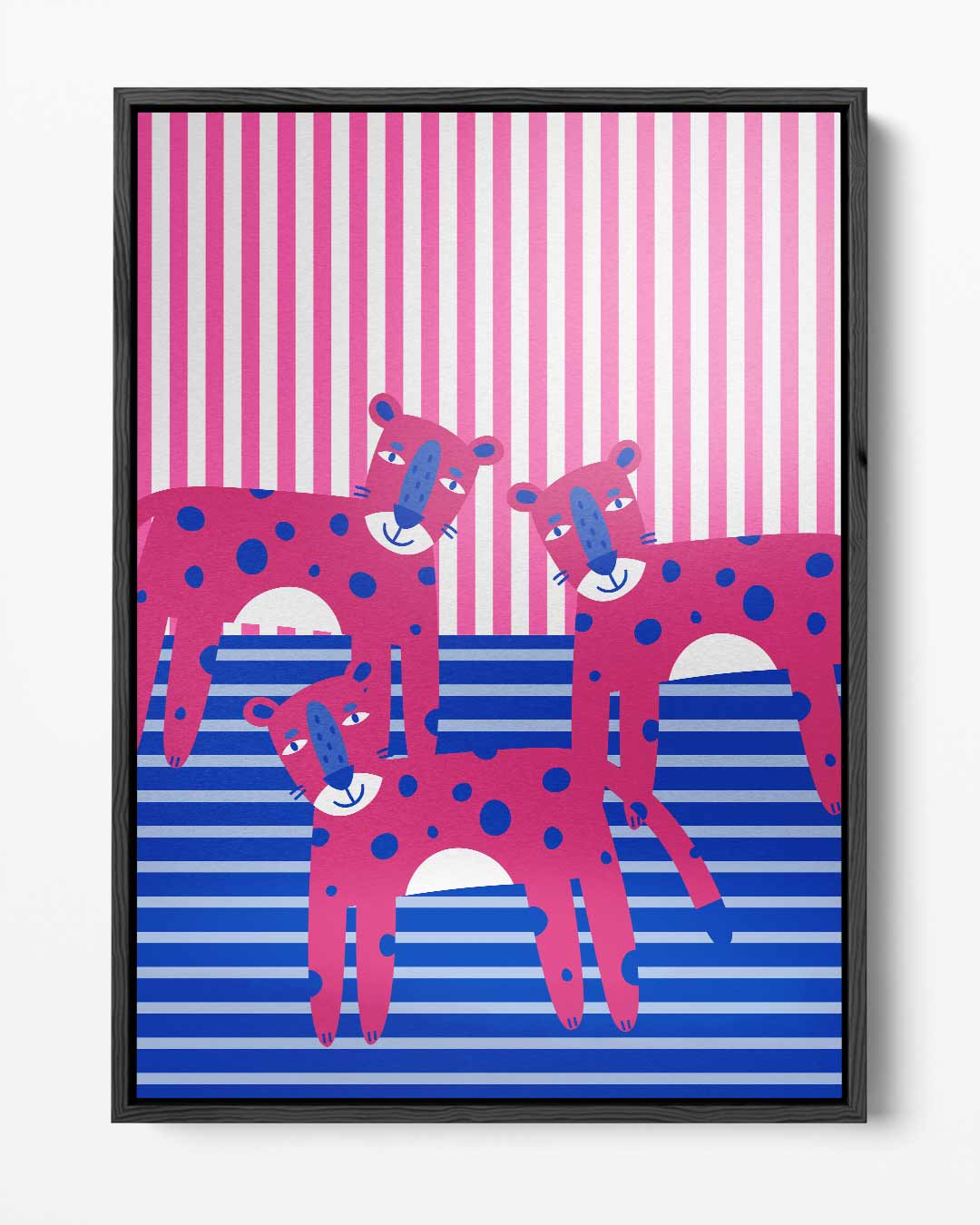 Vrolijke Roze Luipaarden Kunstwerk-canvas-dibond-plexiglas-wanddecoratie-WallArtistic