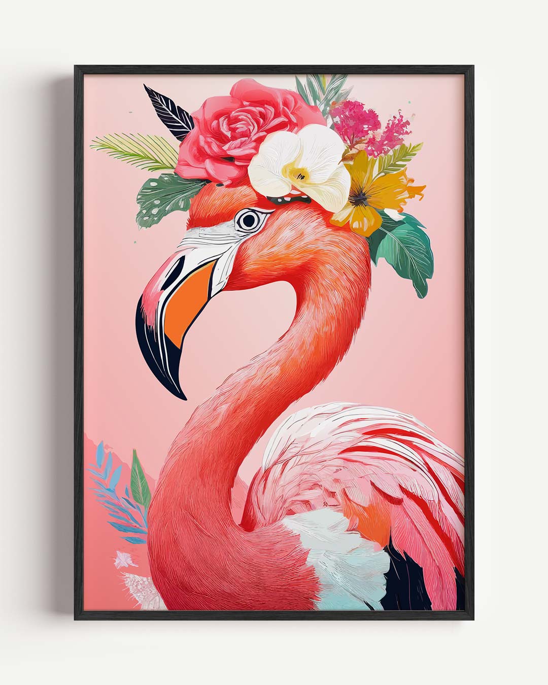 Tropische Flamingo met Bloemenkroon Poster