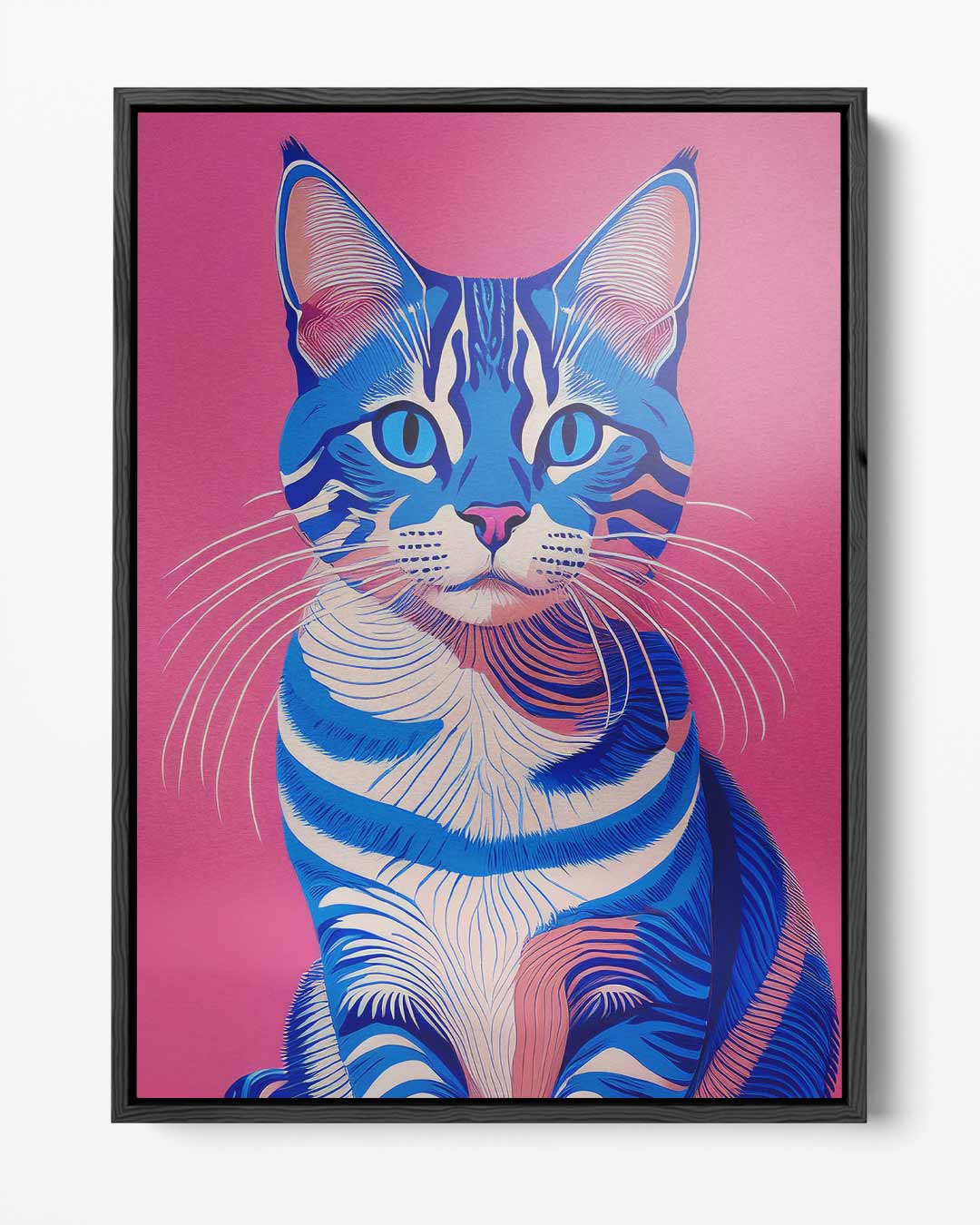 Blauw en Roze Kat Portret Kunstwerk-canvas-dibond-plexiglas-wanddecoratie-WallArtistic