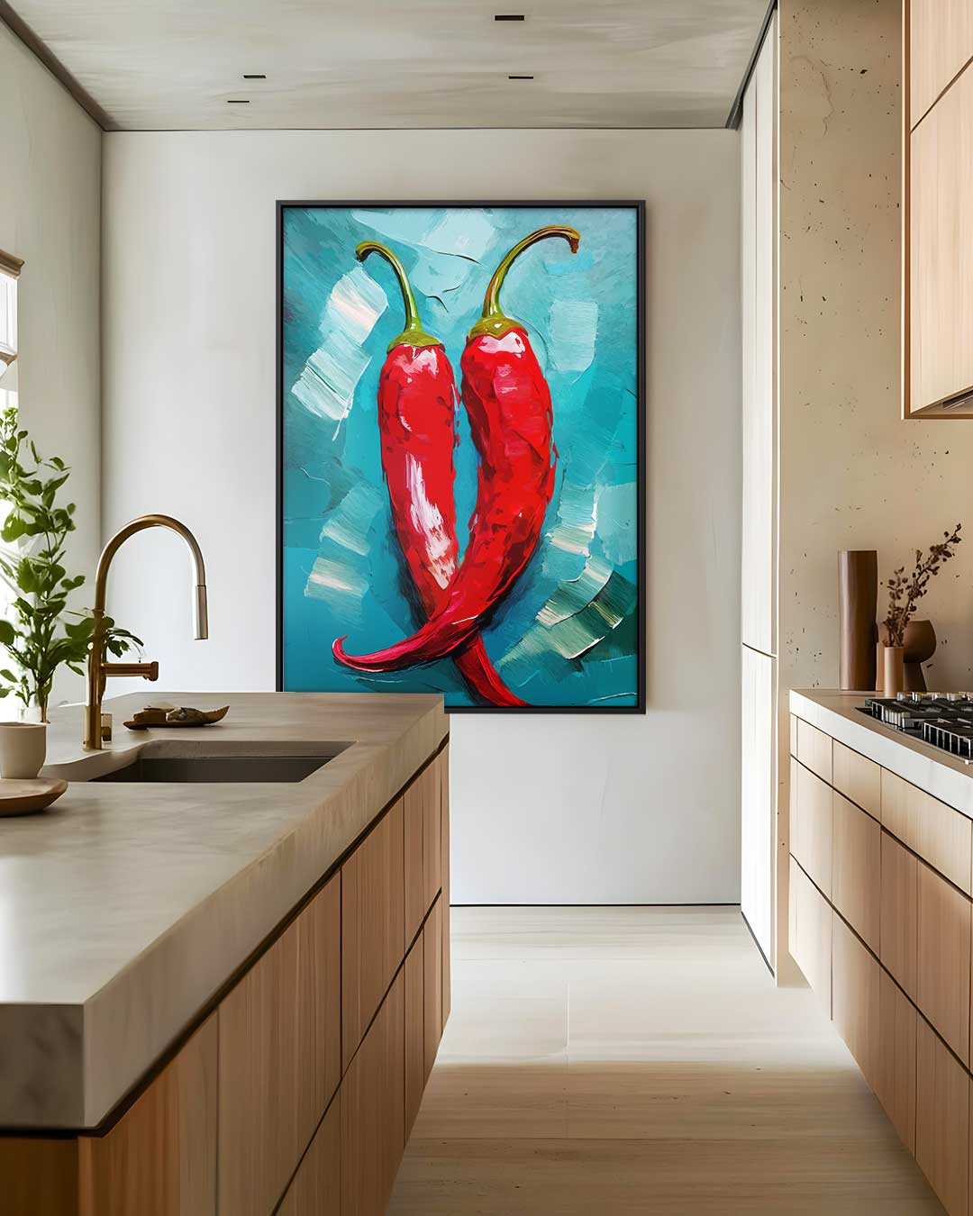 Pittige Paprikaduo Kunstwerk-canvas-dibond-plexiglas-wanddecoratie-WallArtistic