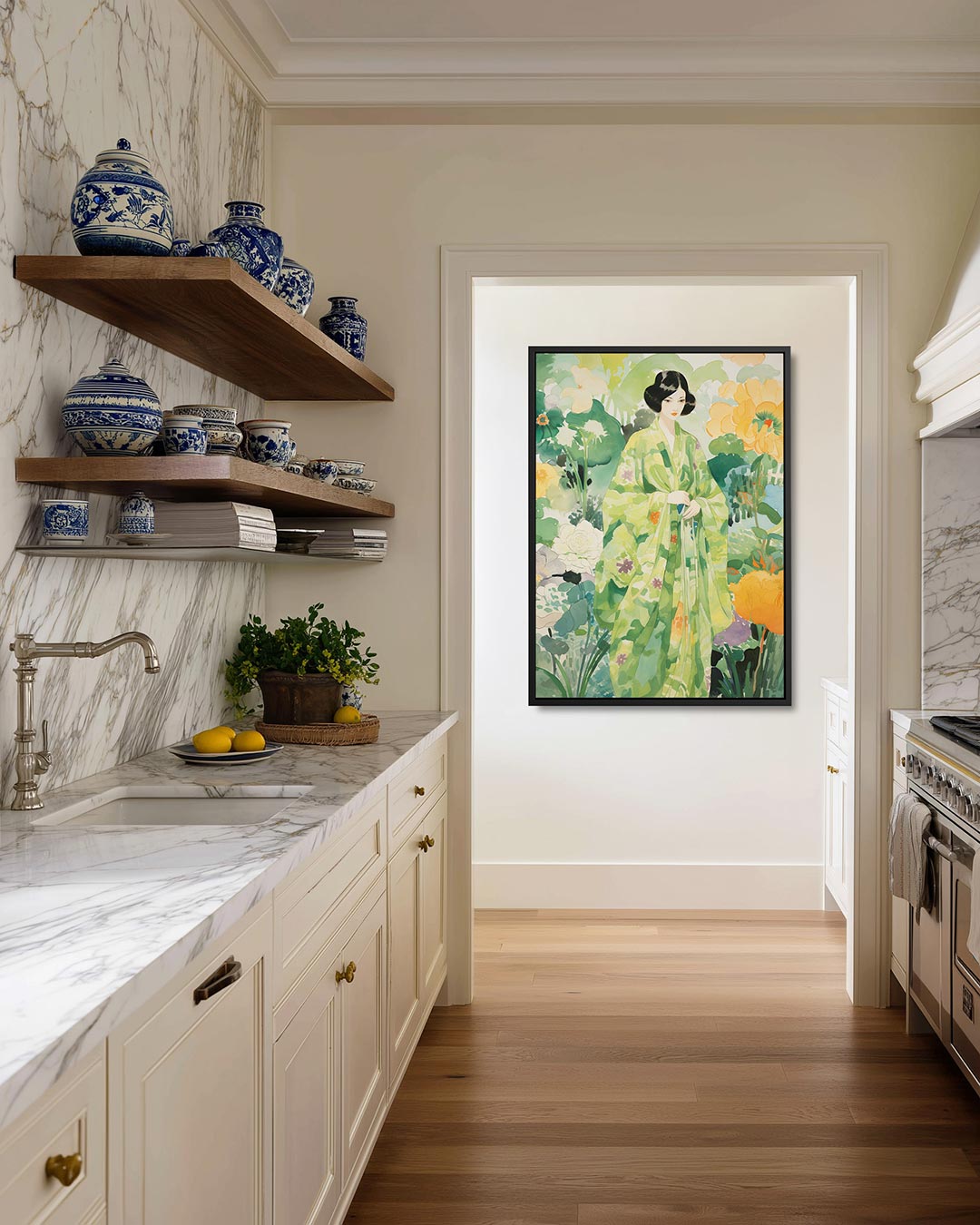 Vrouw in bloemen Kunstwerk