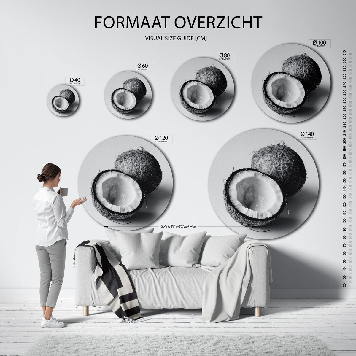 Kokosnoot zwart wit Muurcirkel