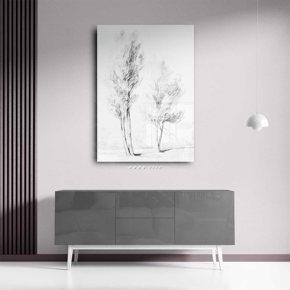 Zachte Potlood Schets van Bomen Kunstwerk-canvas-dibond-plexiglas-wanddecoratie-WallArtistic