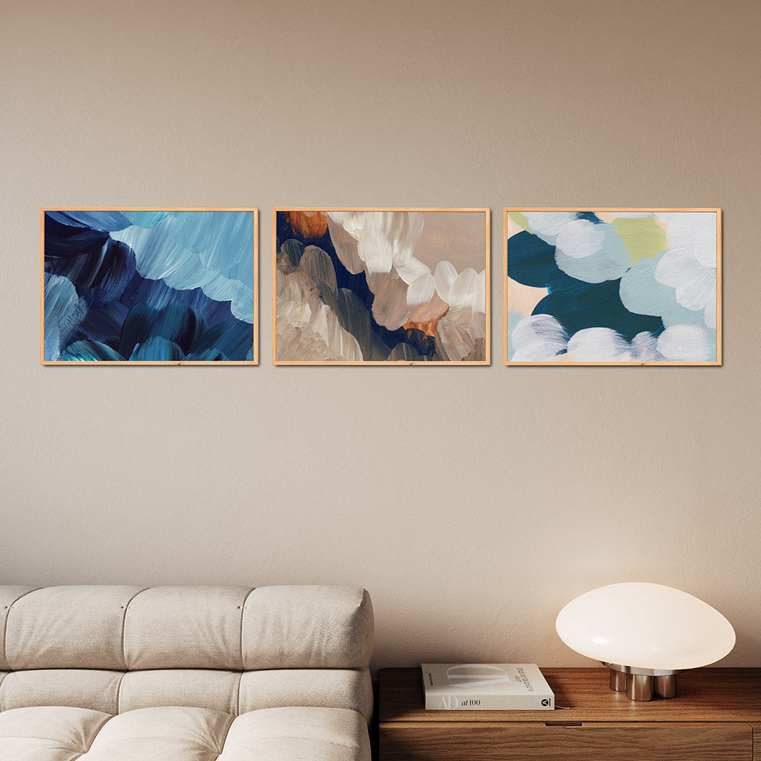 Blauwe borstelstreken Posterset