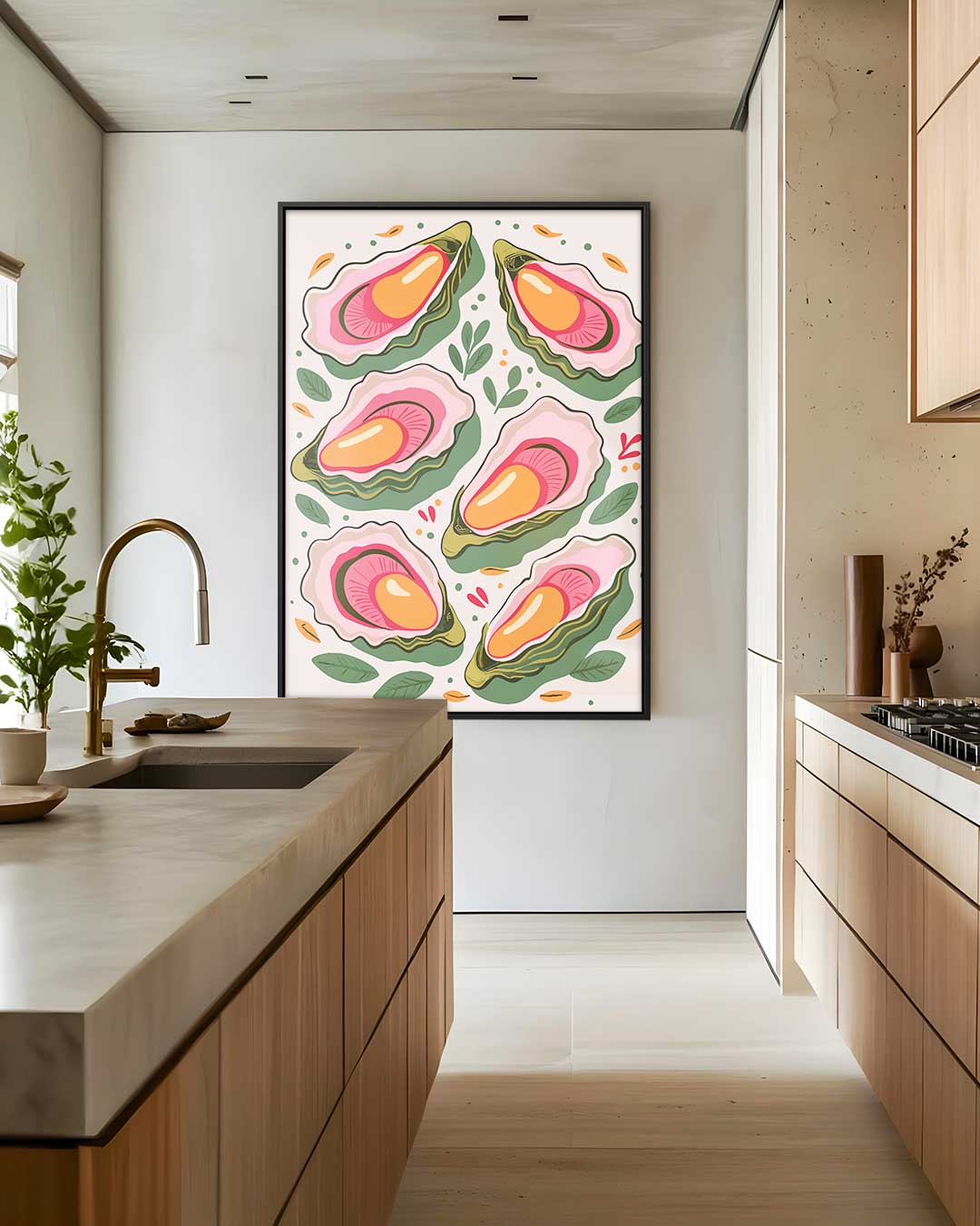 Vrolijke Oester Illustratie Kunstwerk-canvas-dibond-plexiglas-wanddecoratie-WallArtistic
