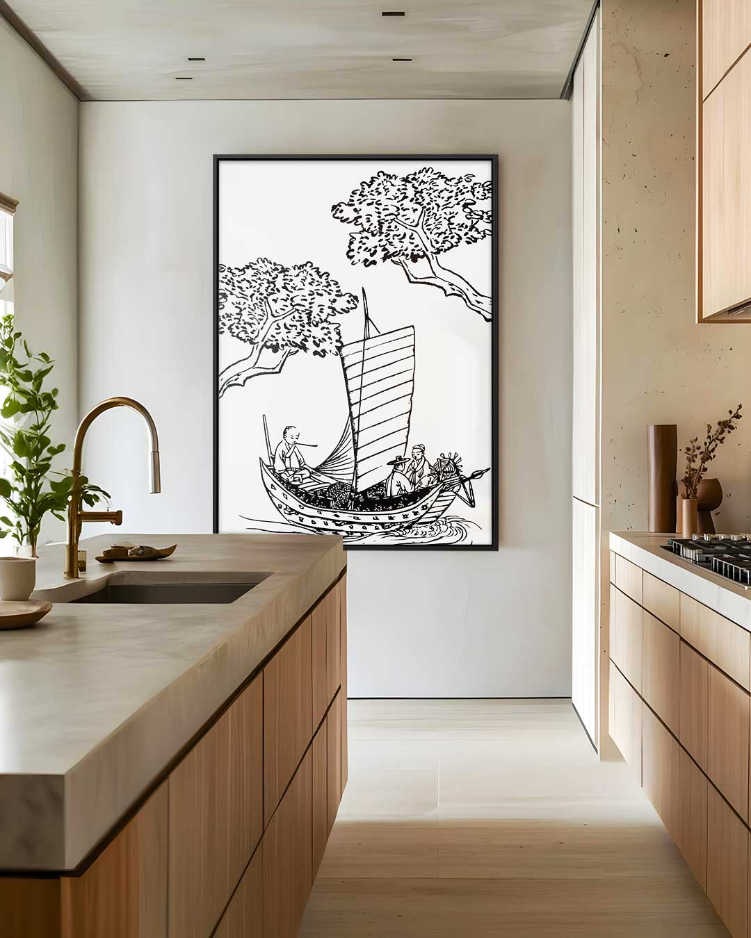 Traditionele Japanse Bootscene Kunstwerk-canvas-dibond-plexiglas-wanddecoratie-WallArtistic