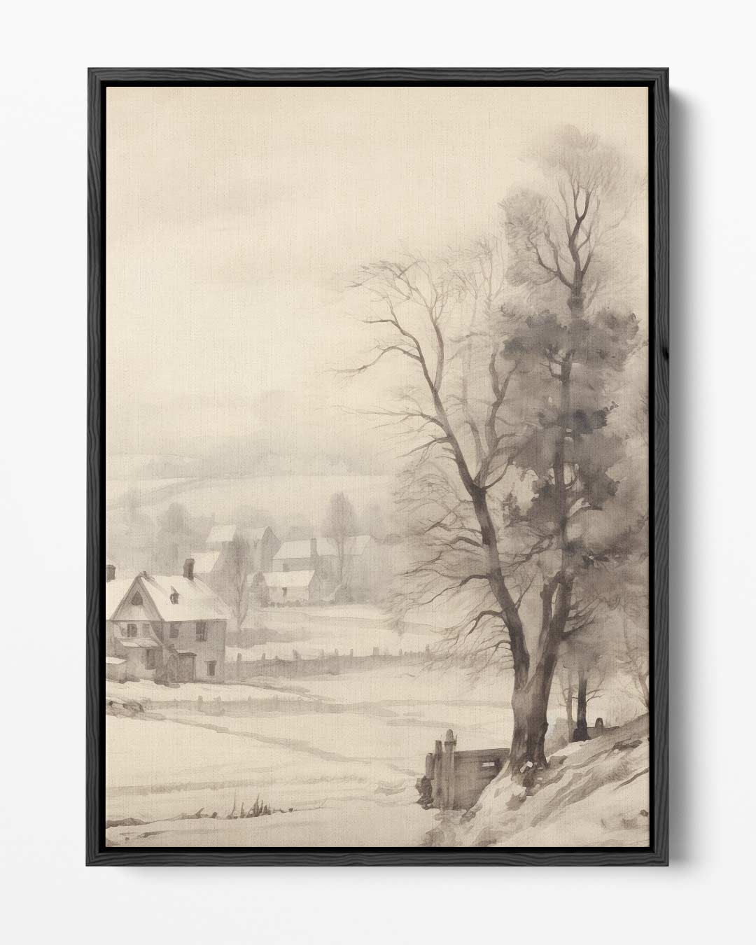Winterlandschap in Waterverf Kunstwerk-canvas-dibond-plexiglas-wanddecoratie-WallArtistic