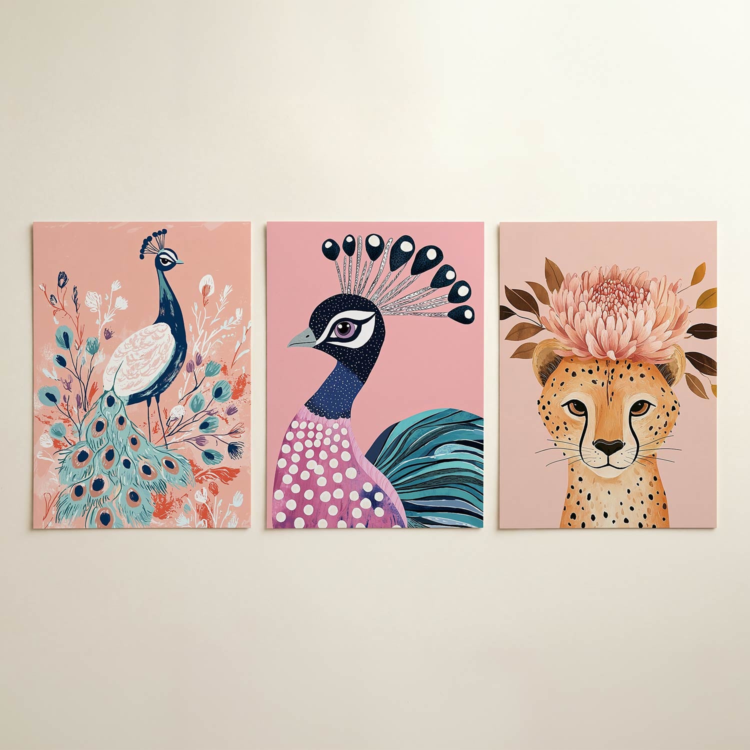 Pauw en bloemen Posterset