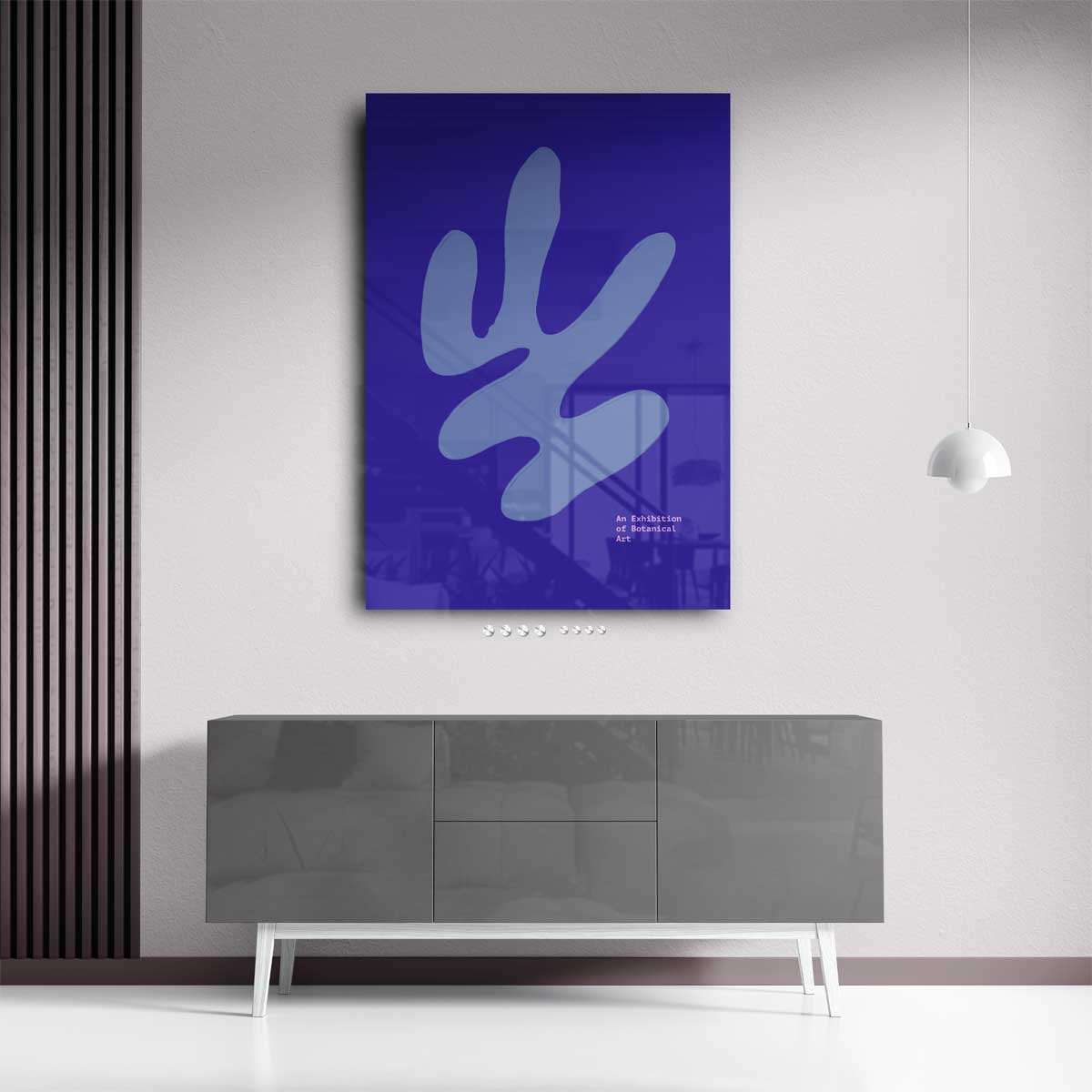 Blauwe Botanische Expressie Kunstwerk-canvas-dibond-plexiglas-wanddecoratie-WallArtistic