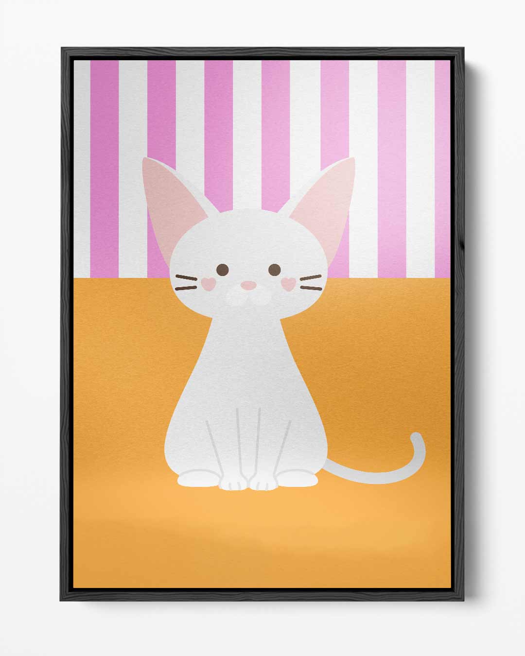 Schattige Kat op Streepjesachtergrond Kunstwerk-canvas-dibond-plexiglas-wanddecoratie-WallArtistic