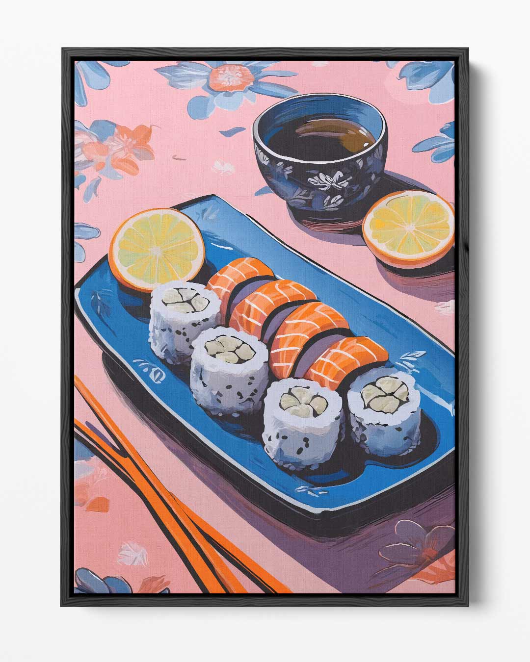 Sushi Stilleven op Bloemenachtergrond Kunstwerk-canvas-dibond-plexiglas-wanddecoratie-WallArtistic