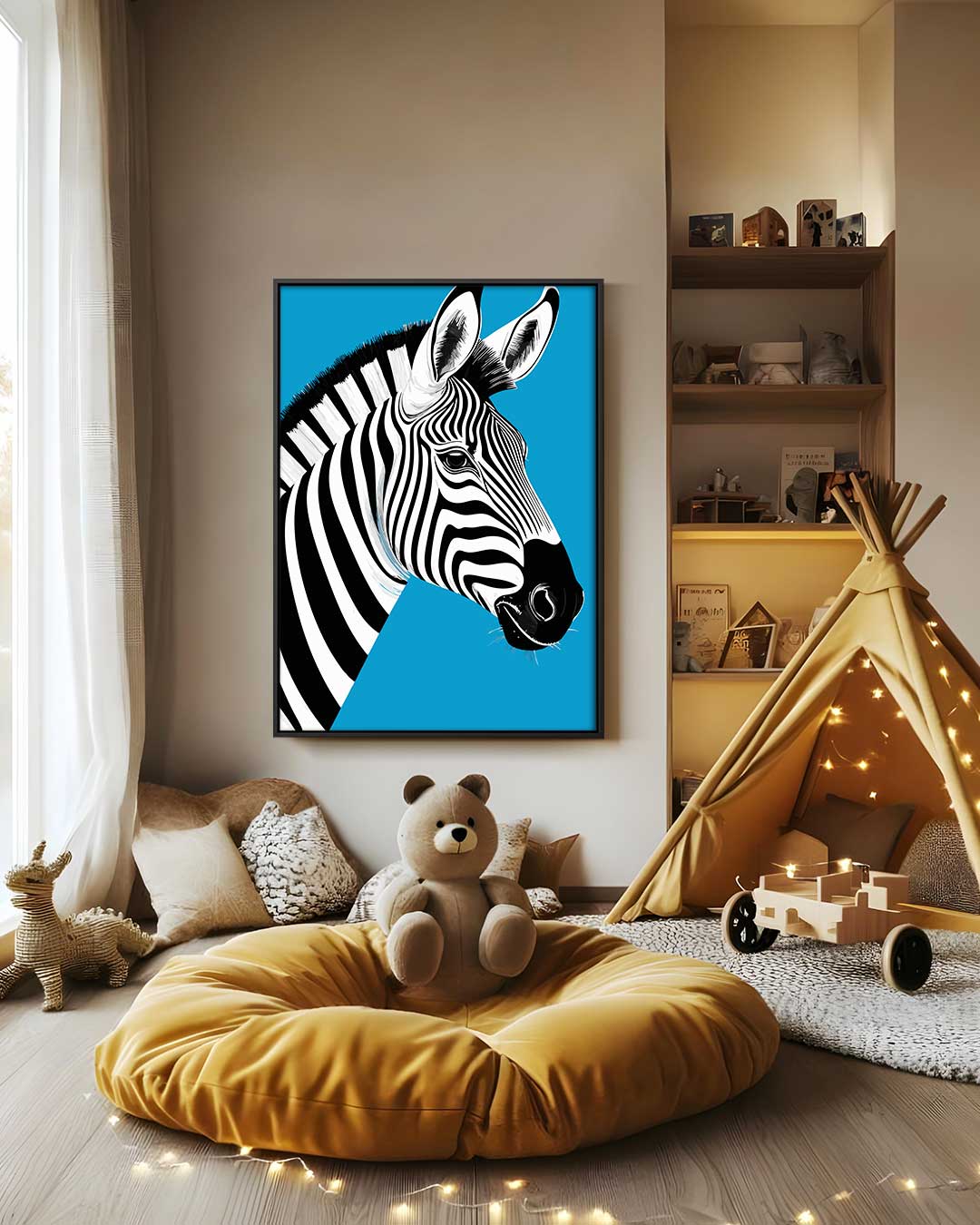 Zebra in de spotlight Kunstwerk-canvas-dibond-plexiglas-wanddecoratie-WallArtistic