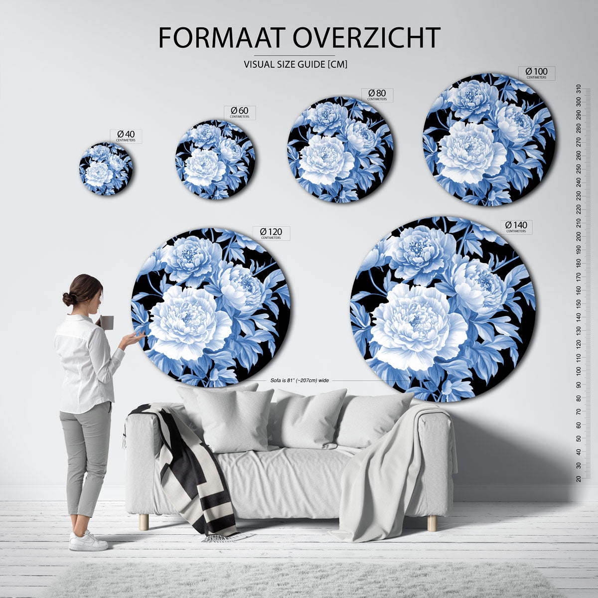 Blauwe bloemen Muurcirkel