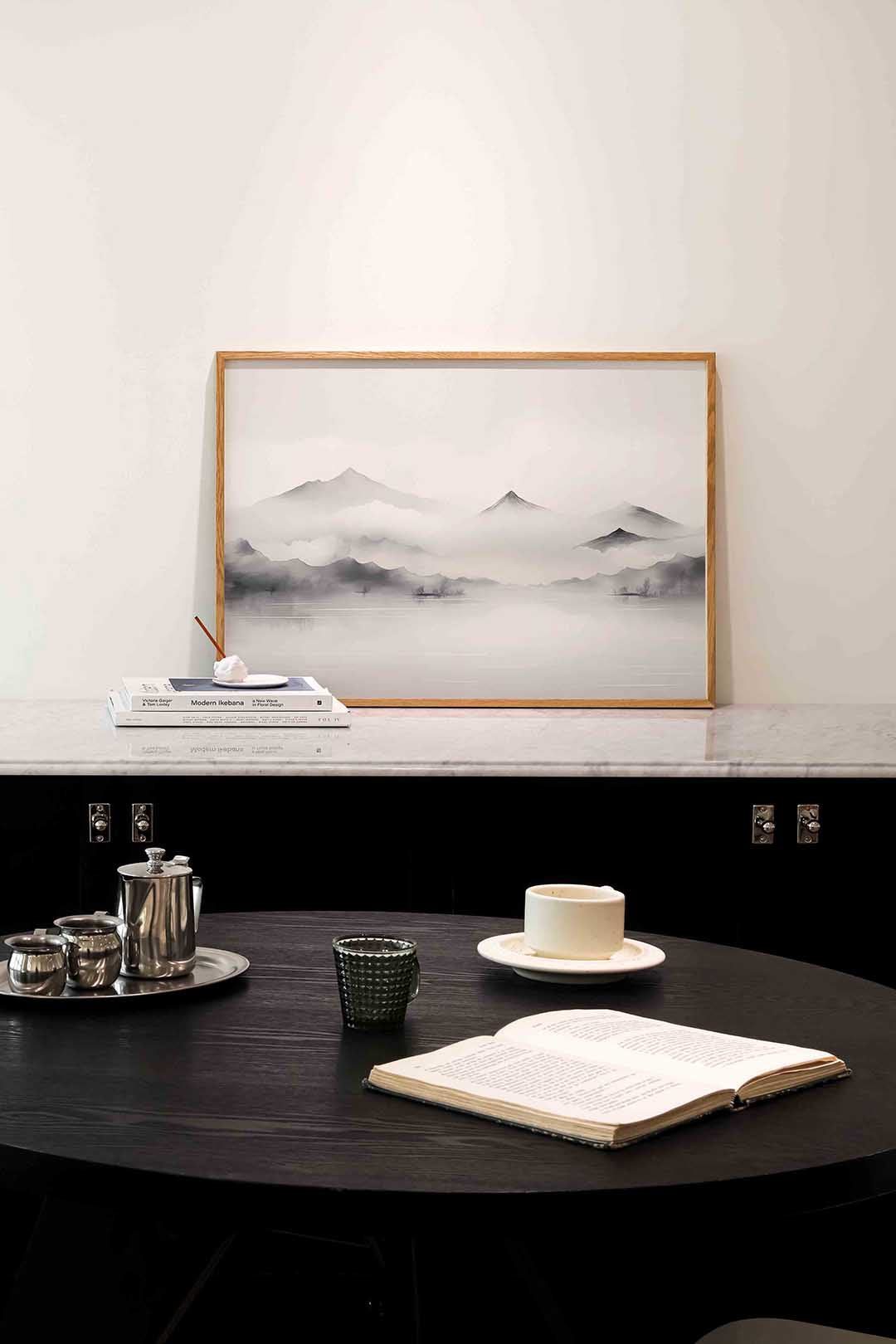 Berglandschap met mist Poster