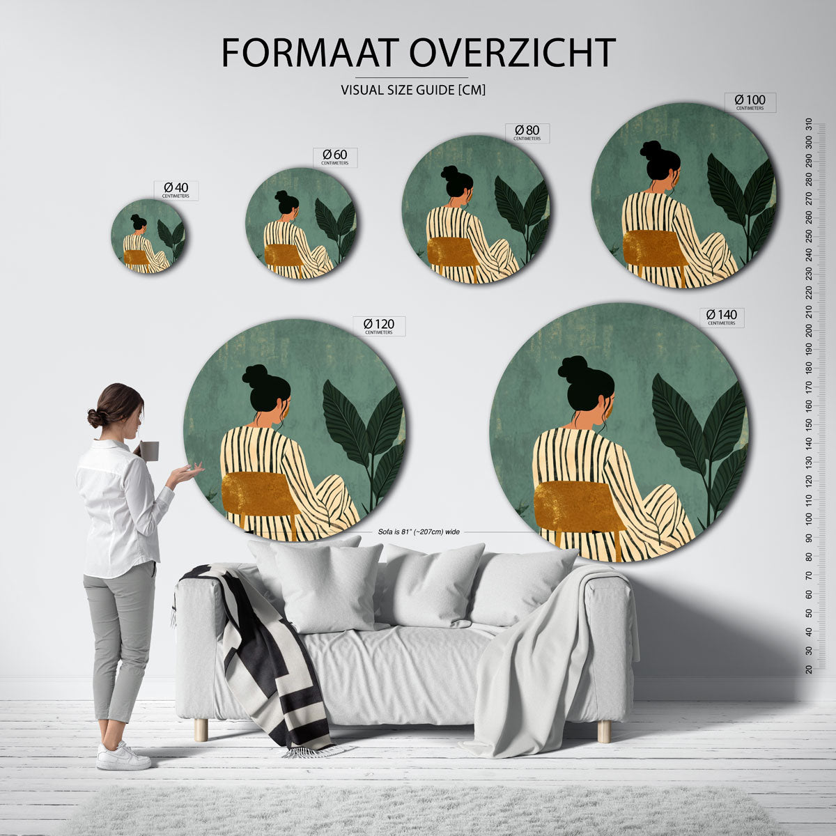 Vrouw op stoel met planten Muurcirkel