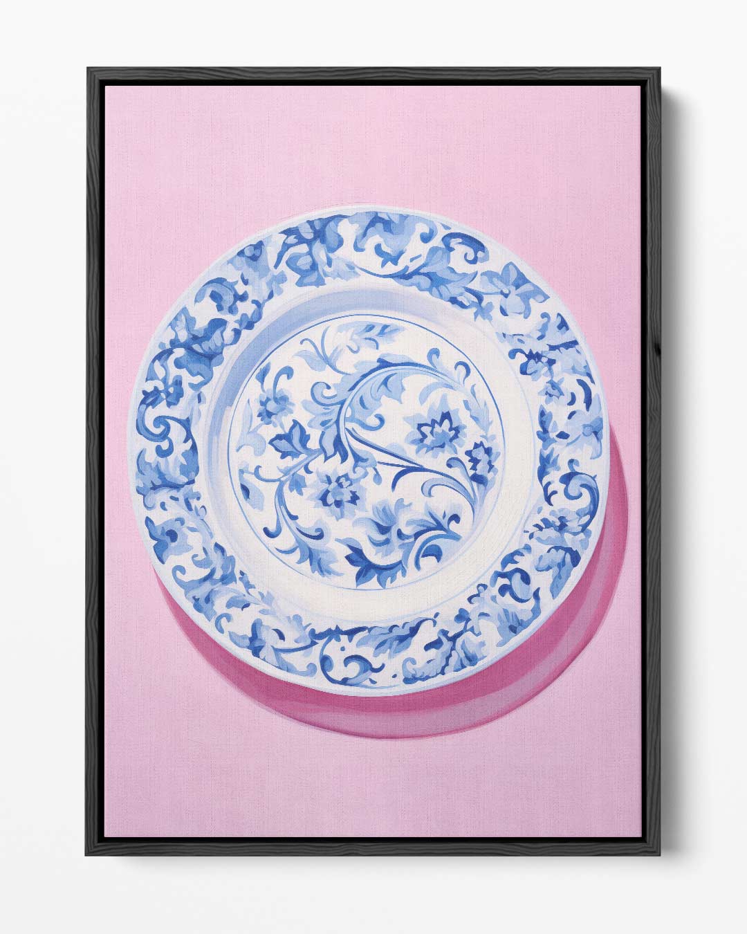 Blauwe Bloemenpracht op Roze Kunstwerk-canvas-dibond-plexiglas-wanddecoratie-WallArtistic