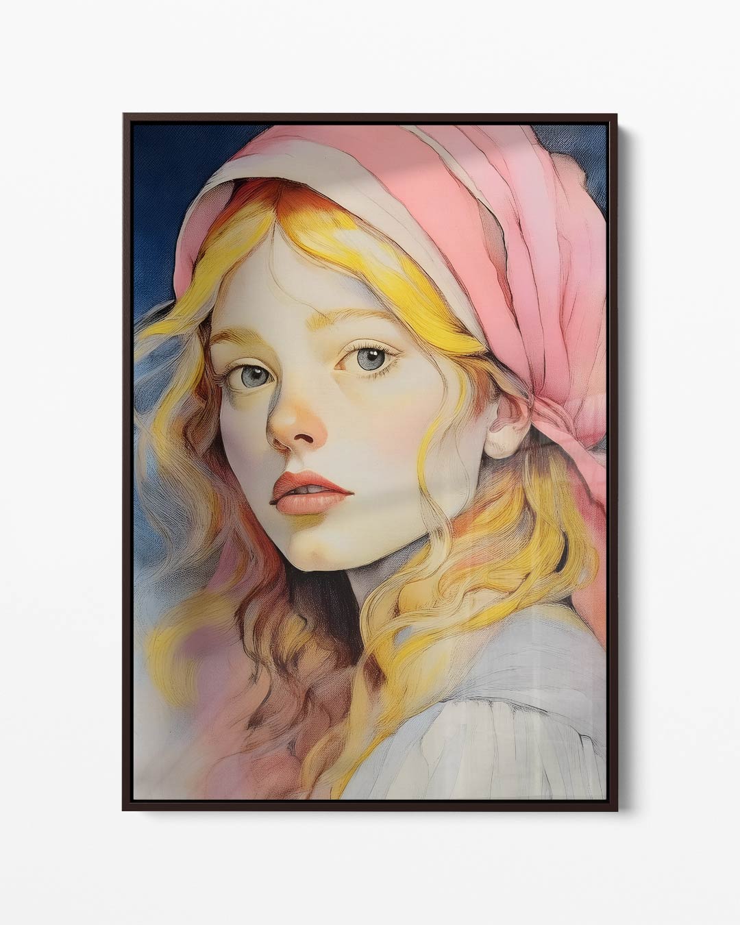 Dromerige Meisje met Roze Hoofddoek Kunstwerk-canvas-dibond-plexiglas-wanddecoratie-WallArtistic