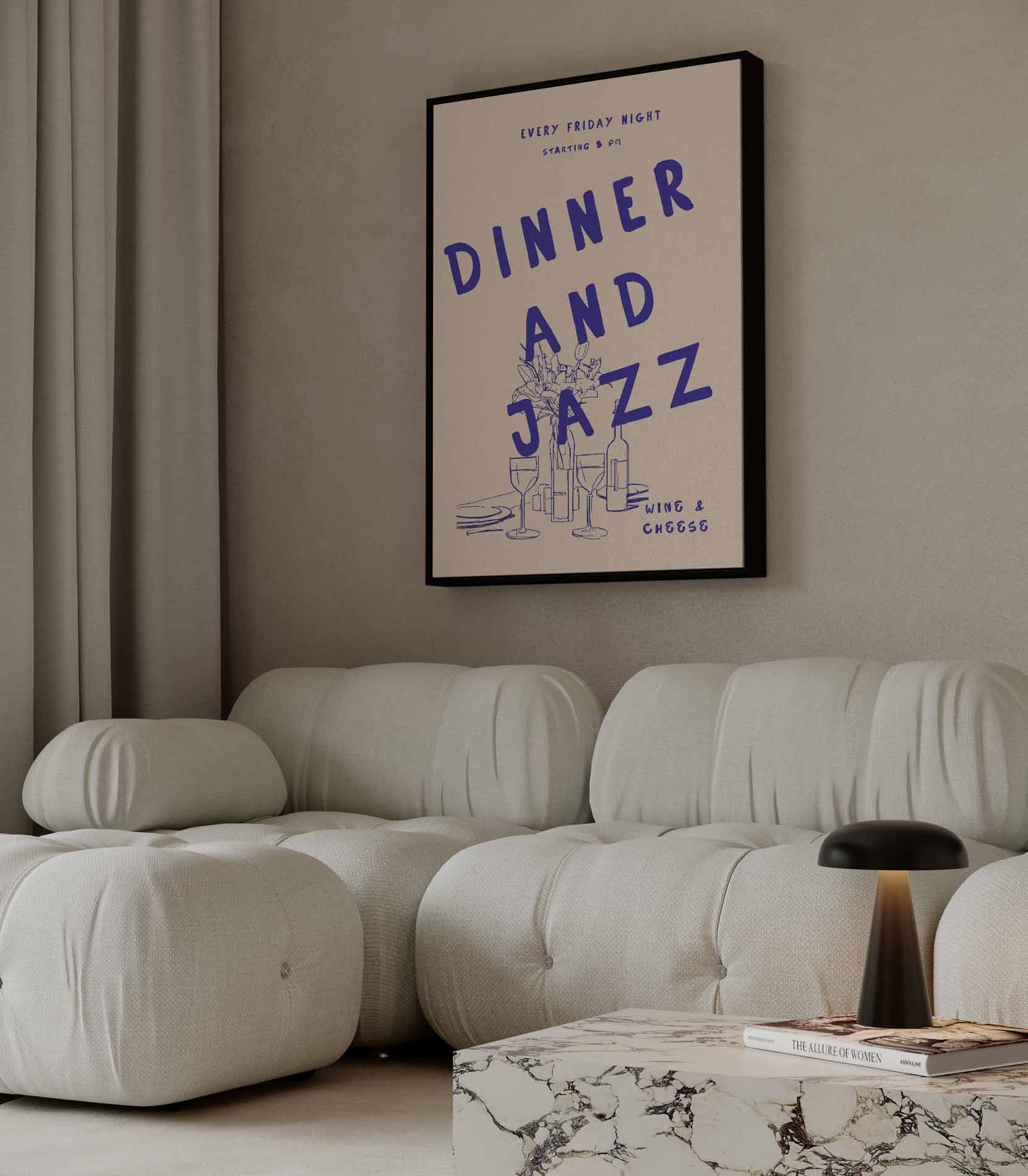 Avondje Uit: Diner en Jazz Kunstwerk-canvas-dibond-plexiglas-wanddecoratie-WallArtistic