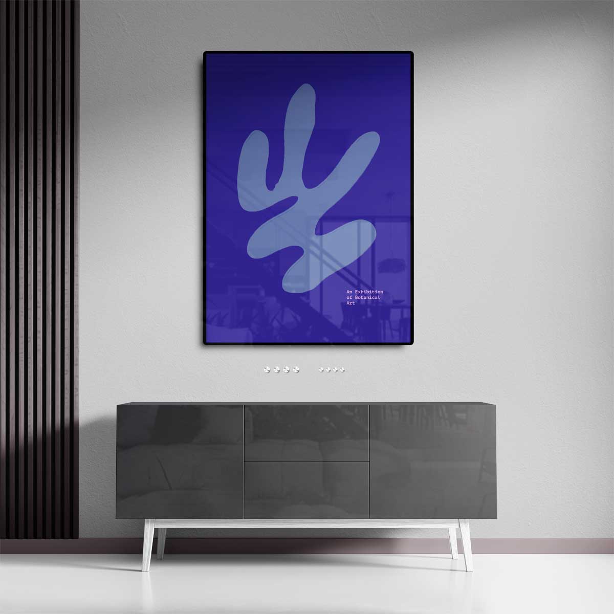 Blauwe Botanische Expressie Kunstwerk-canvas-dibond-plexiglas-wanddecoratie-WallArtistic
