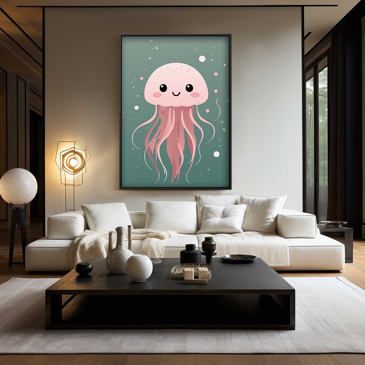 Schattige Kwallen Glimlach Kunstwerk-canvas-dibond-plexiglas-wanddecoratie-WallArtistic