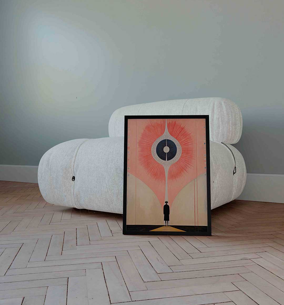 Centrale figuur met geometrisch patroon Poster