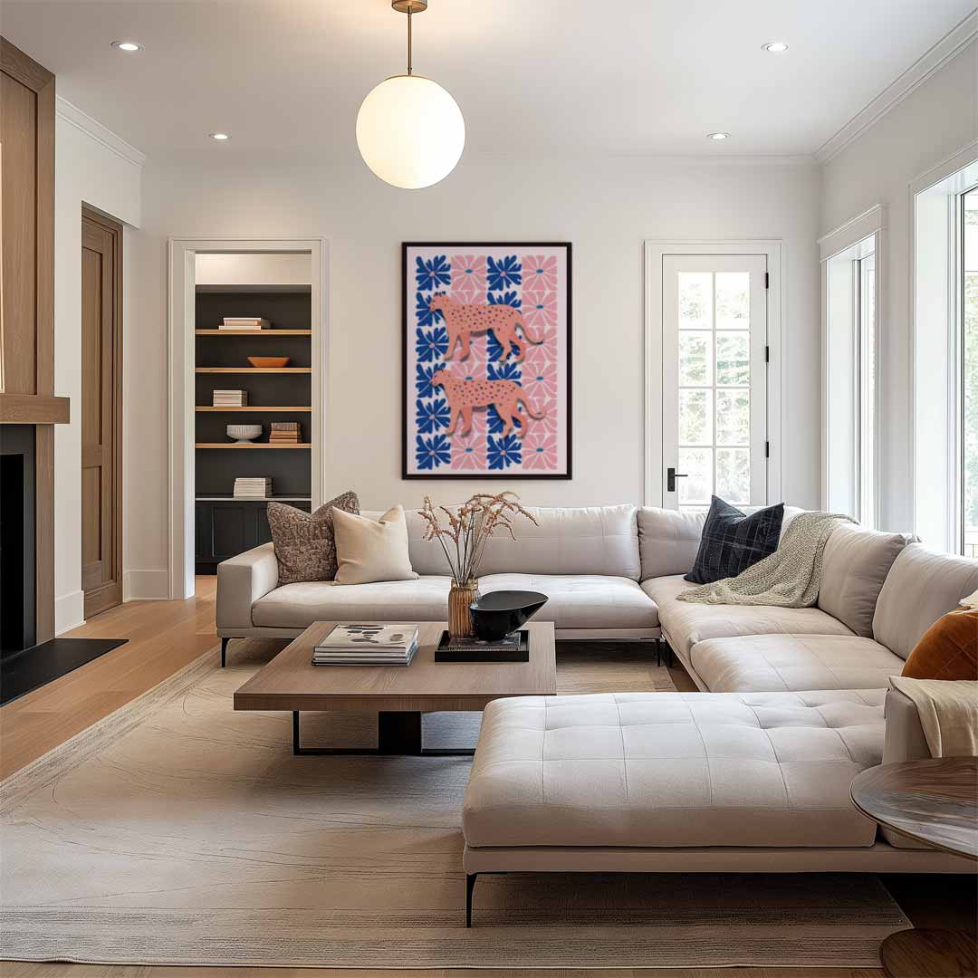Bloemen en Luipaarden Print Kunstwerk-canvas-dibond-plexiglas-wanddecoratie-WallArtistic