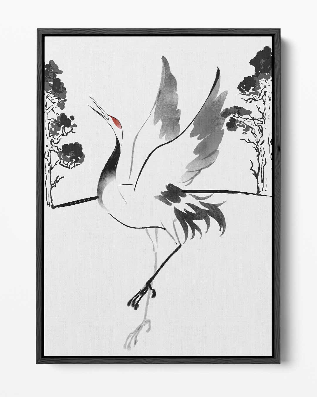 Dansende Kraanvogel in Inkt Kunstwerk-canvas-dibond-plexiglas-wanddecoratie-WallArtistic