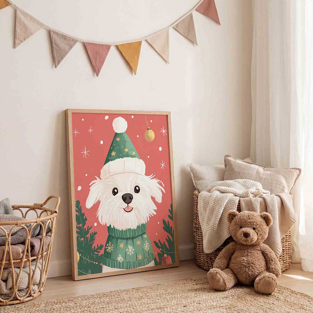 Hond met kersttrui Poster