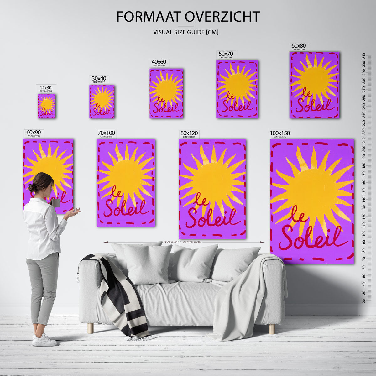 Gele zon op paarse achtergrond Poster