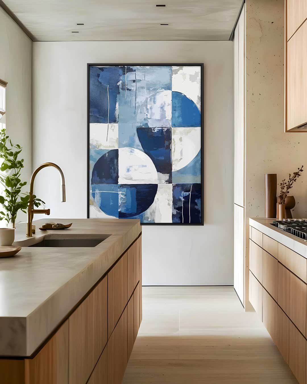 Abstract Geometrisch Blauw Kunstwerk-canvas-dibond-plexiglas-wanddecoratie-WallArtistic