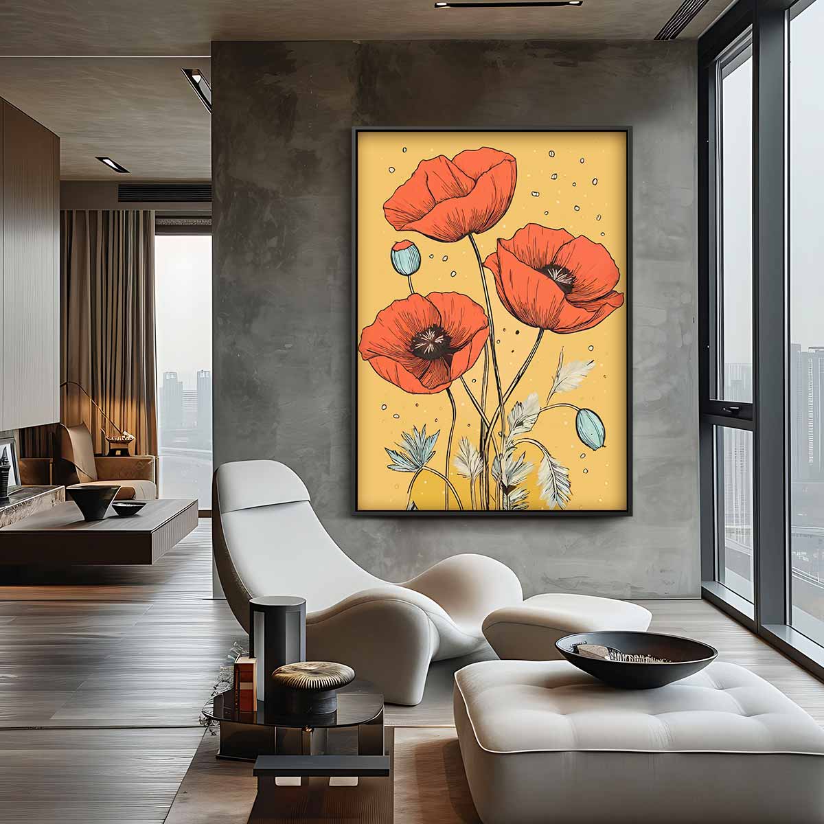 Vrolijke Klaprozen op Gouden Achtergrond Kunstwerk-canvas-dibond-plexiglas-wanddecoratie-WallArtistic