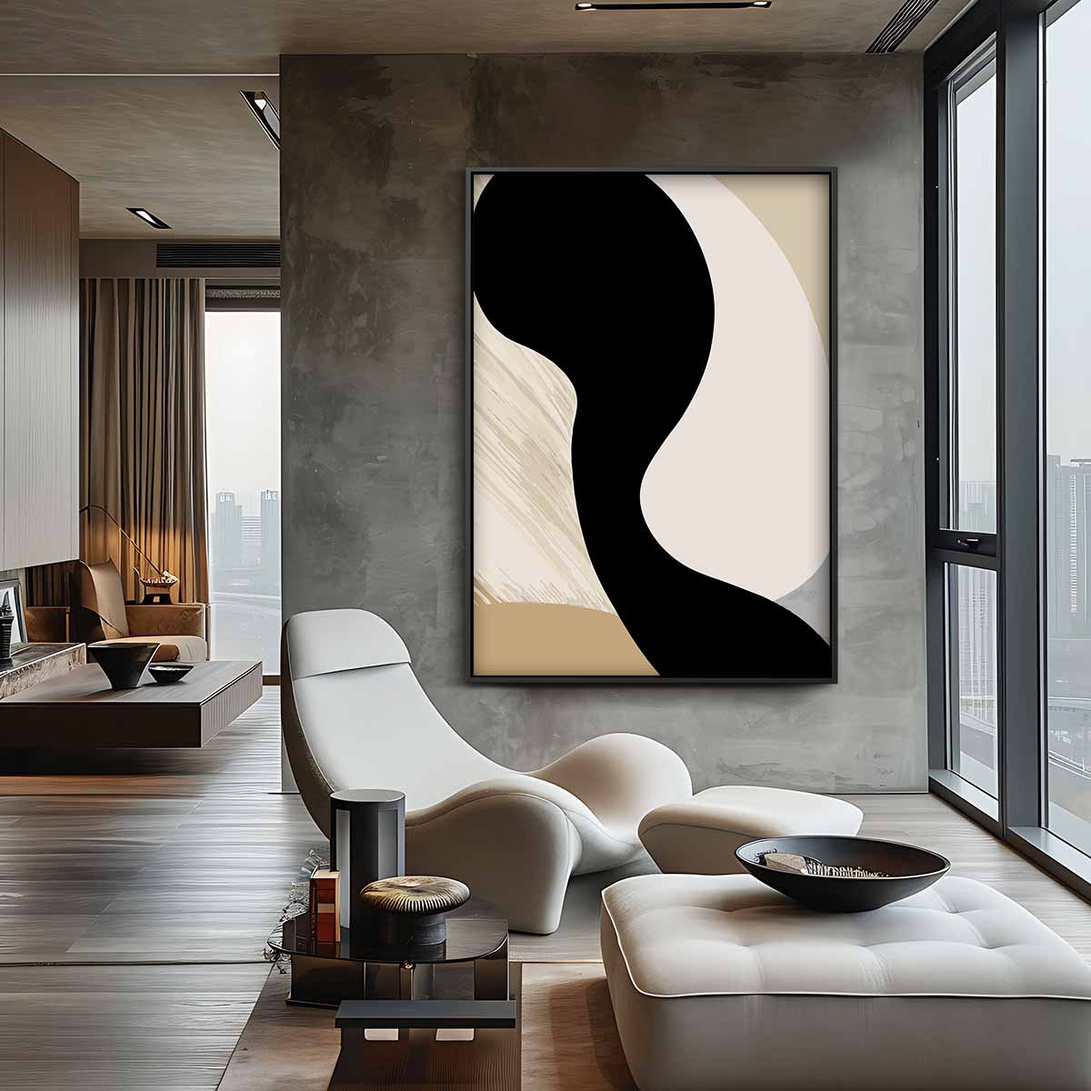 Abstracte Vormen in Beige Kunstwerk-canvas-dibond-plexiglas-wanddecoratie-WallArtistic