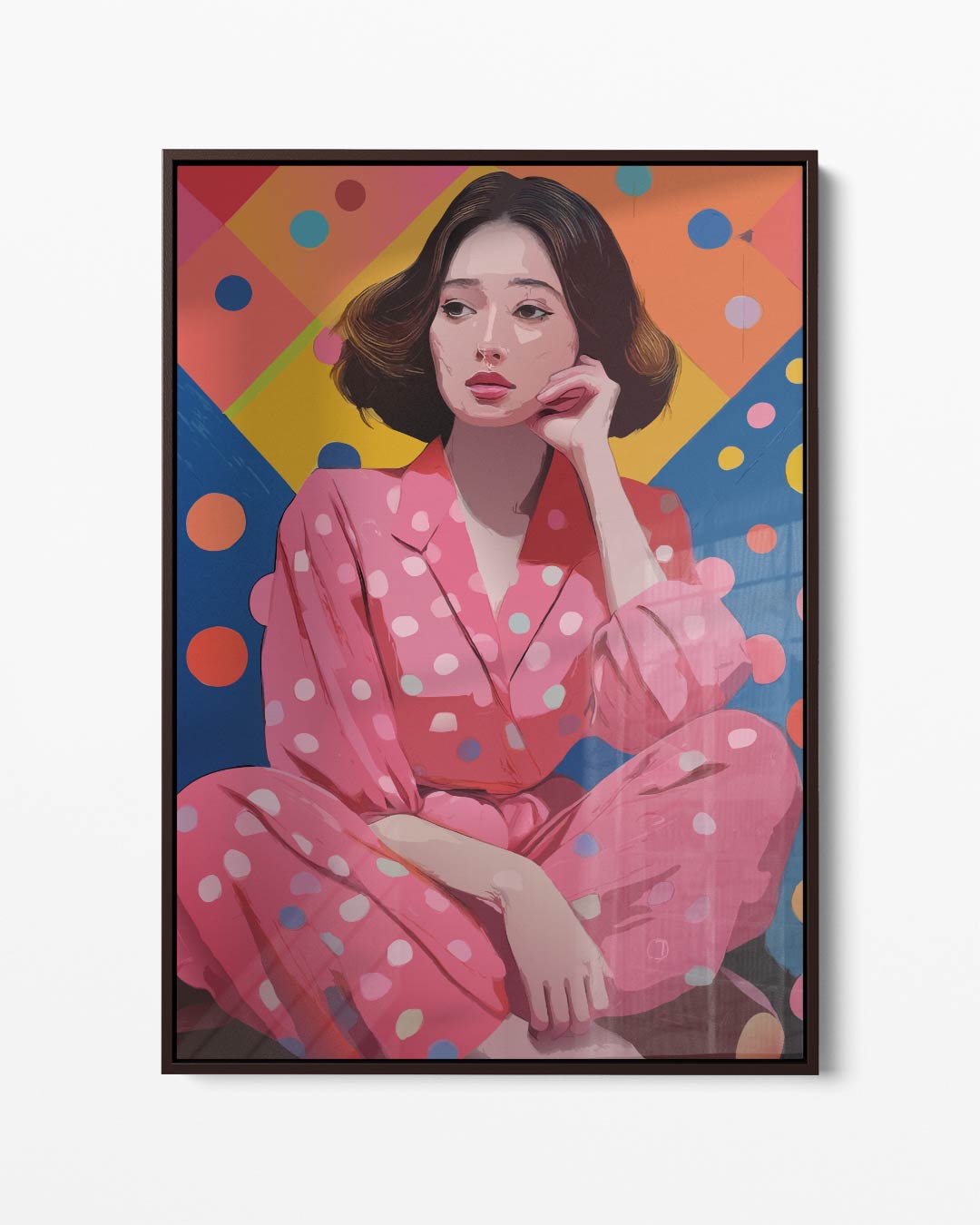 Kleurrijk Portret met Polka Dots Kunstwerk-canvas-dibond-plexiglas-wanddecoratie-WallArtistic