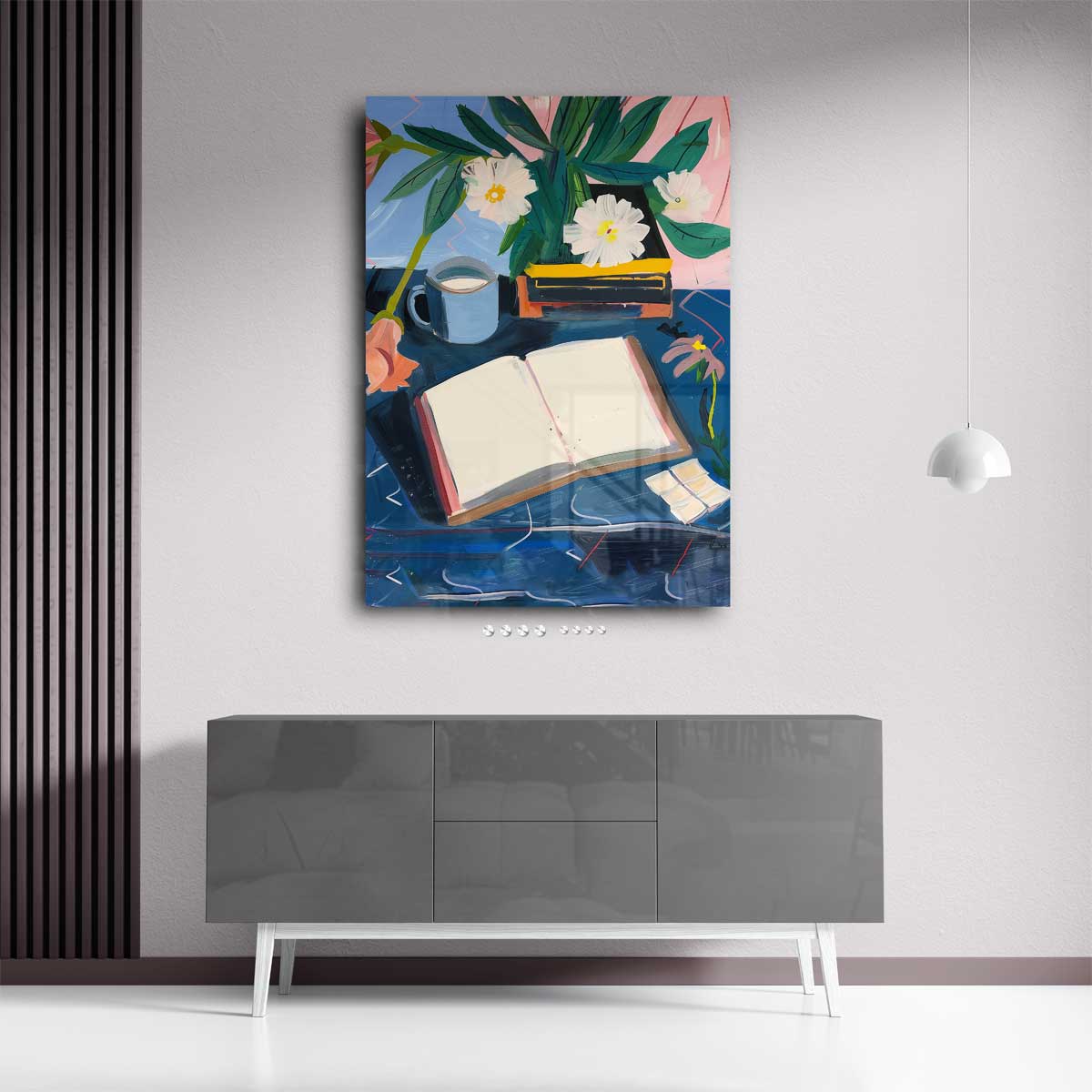Stilleven met Bloemen en Boek Kunstwerk-canvas-dibond-plexiglas-wanddecoratie-WallArtistic