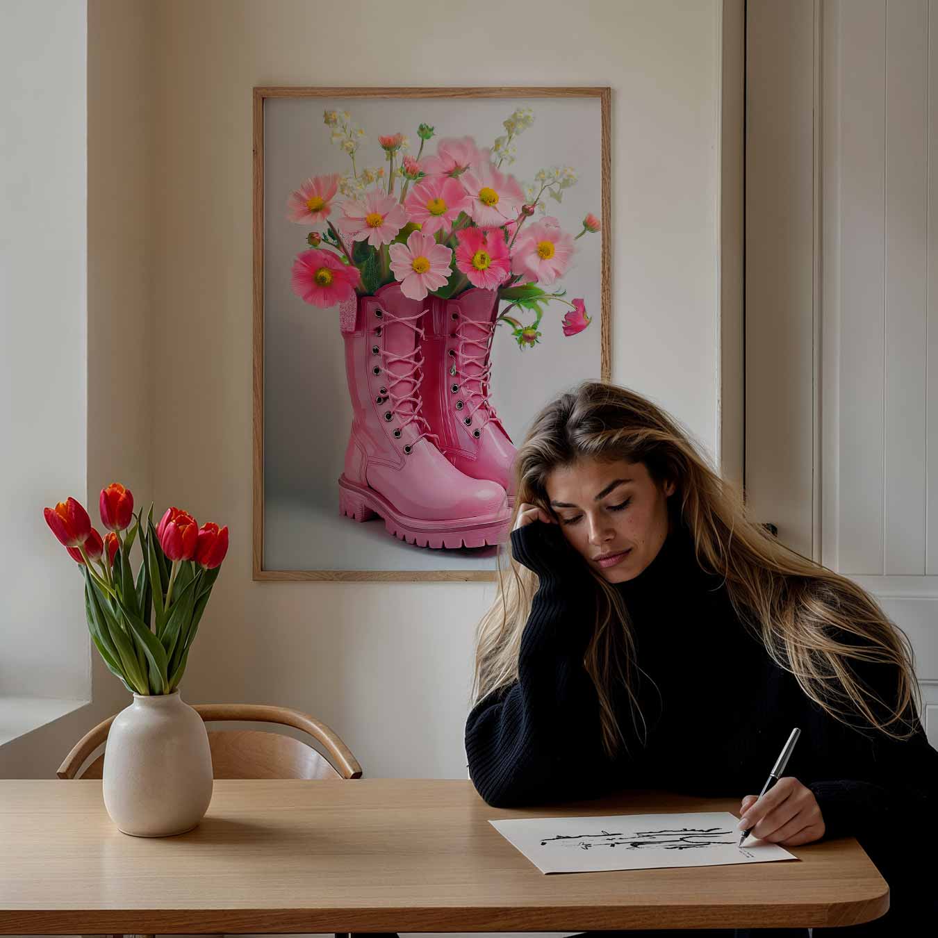 Vrolijke Bloemenlaarzen Poster