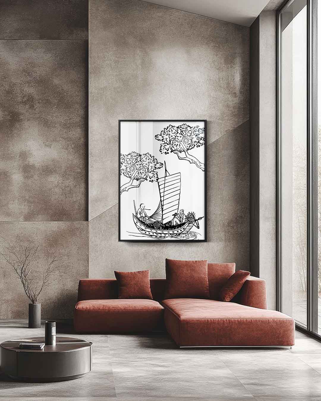 Traditionele Japanse Bootscene Kunstwerk-canvas-dibond-plexiglas-wanddecoratie-WallArtistic