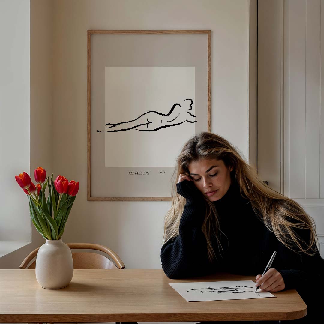 Elegante Vrouwenlijn Kunstposter-WallArtistic
