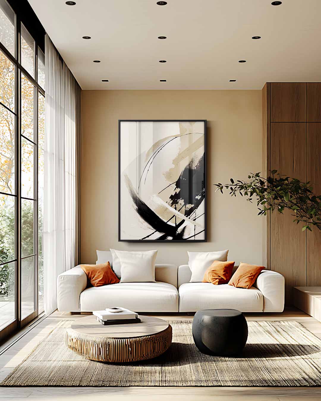 Dynamische Bewegingen in Beigetinten Kunstwerk-canvas-dibond-plexiglas-wanddecoratie-WallArtistic