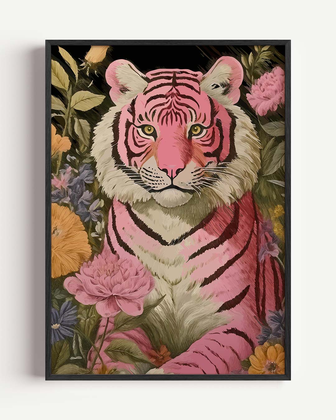 Roze Tijger met Bloemen Poster