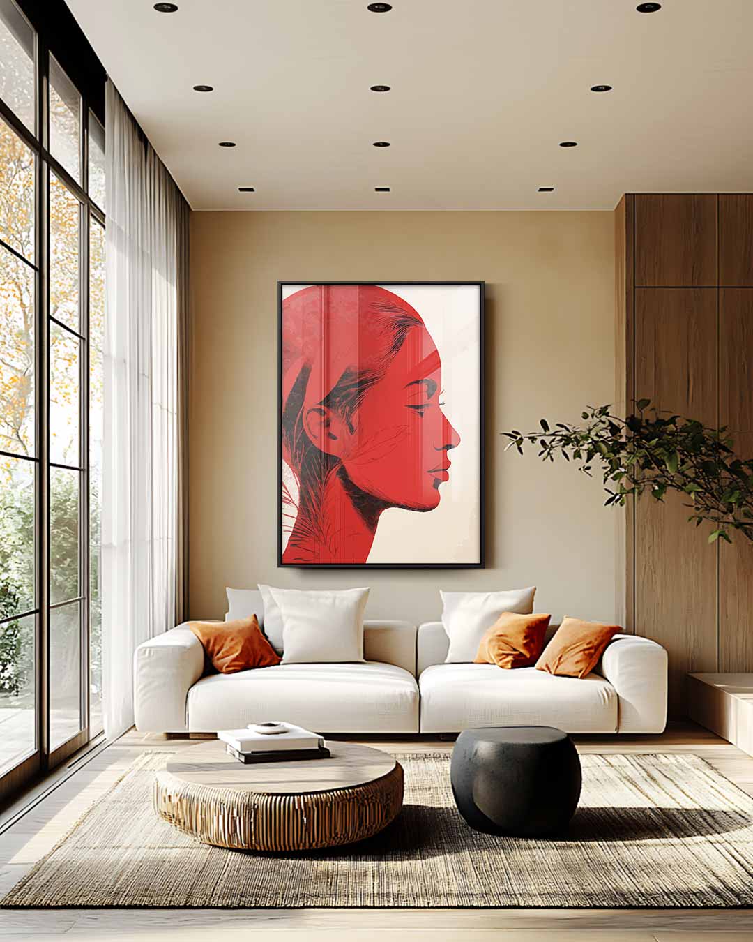 Vrouwelijk Silhouet in Rood Kunstwerk-canvas-dibond-plexiglas-wanddecoratie-WallArtistic