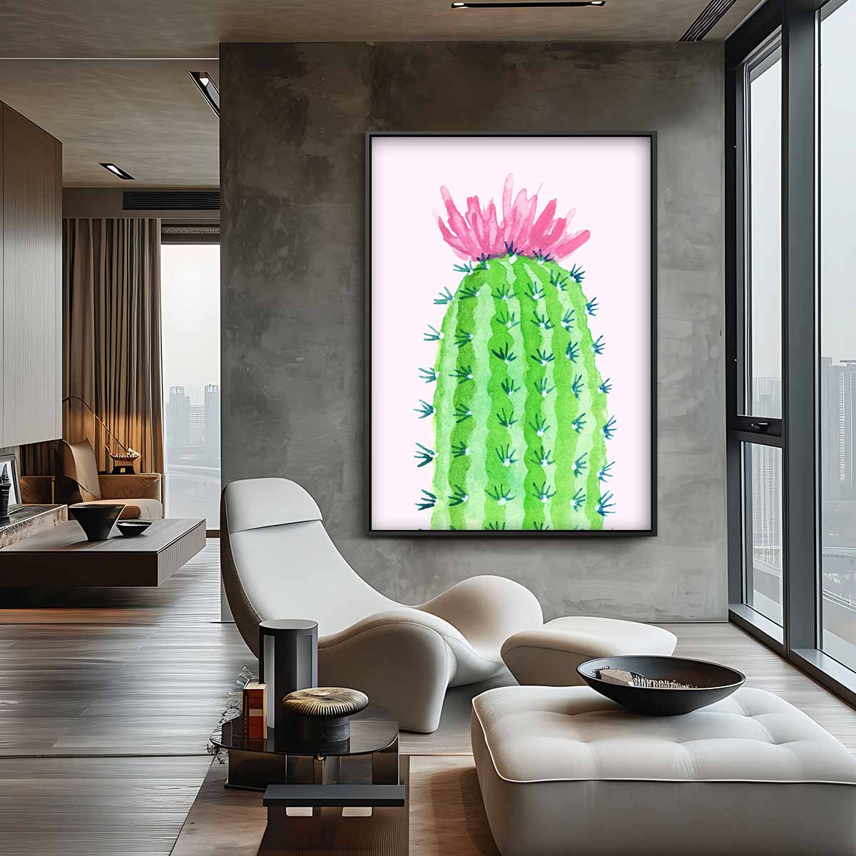 Bloeiende Cactus Schilderij Kunstwerk-canvas-dibond-plexiglas-wanddecoratie-WallArtistic