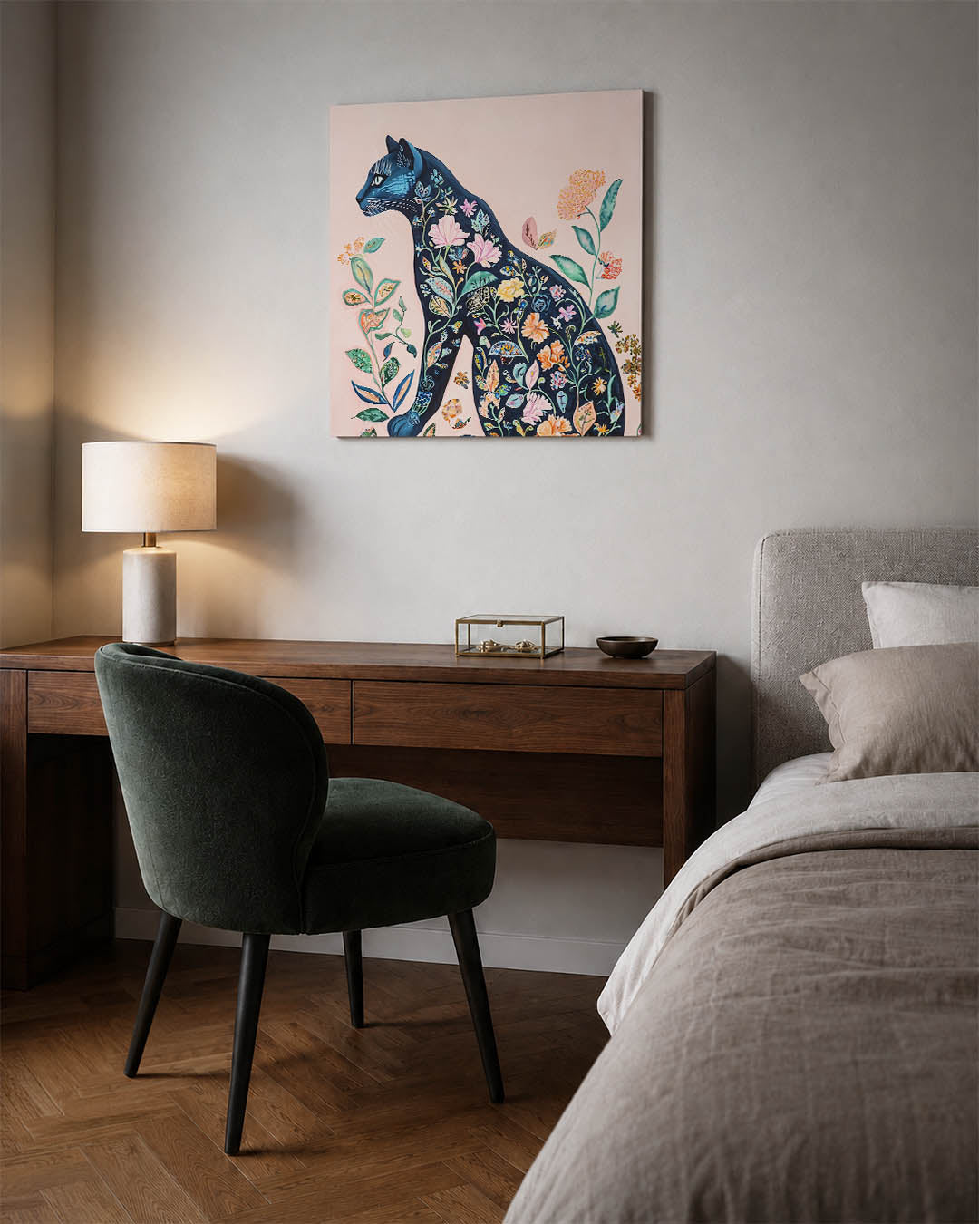 Floraal kattenportret Kunstwerk