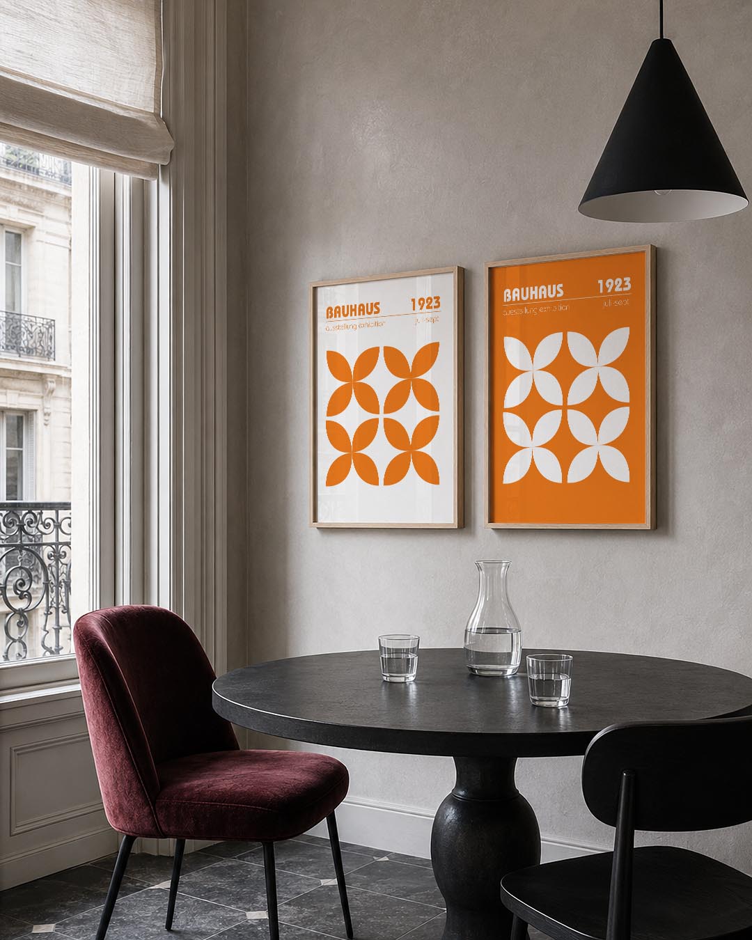 Oranje bloemvormen Posterset
