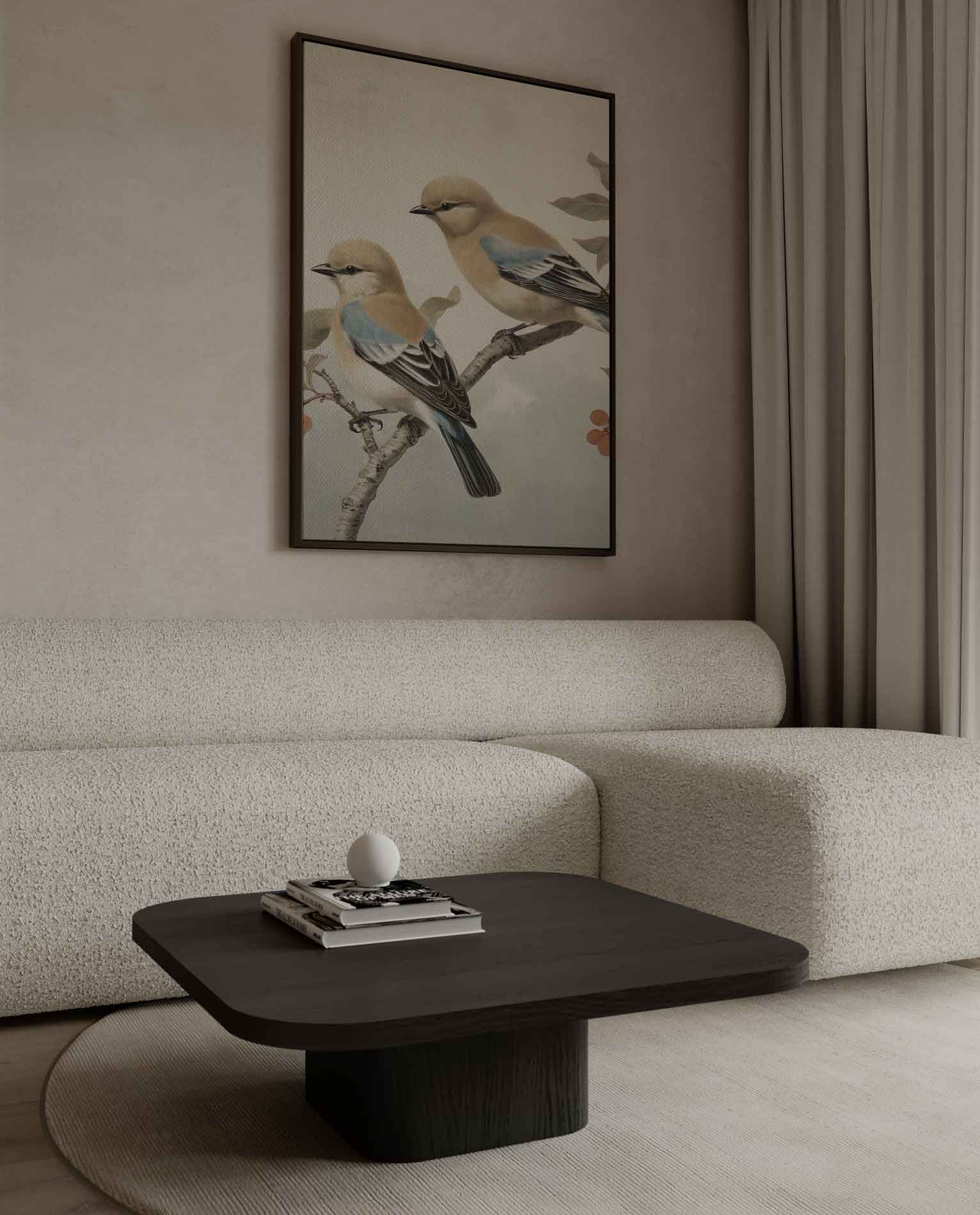 Dromerige Vogels op een Tak Kunstwerk-canvas-dibond-plexiglas-wanddecoratie-WallArtistic