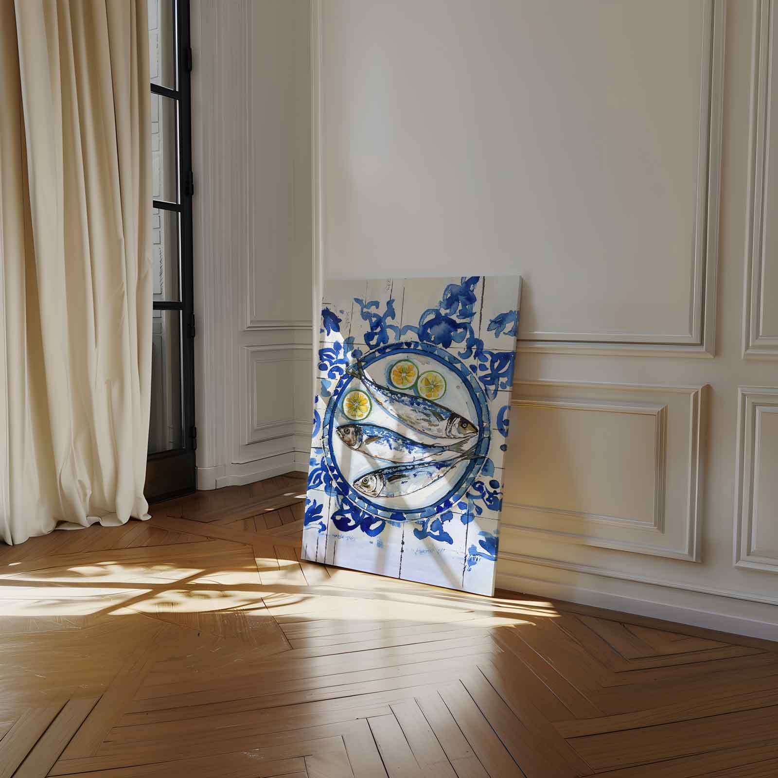Vissersdromen in Blauw Kunstwerk-canvas-dibond-plexiglas-wanddecoratie-WallArtistic