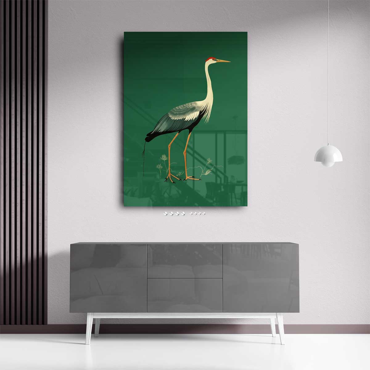 Elegante Kraanvogel Illustratie Kunstwerk-canvas-dibond-plexiglas-wanddecoratie-WallArtistic