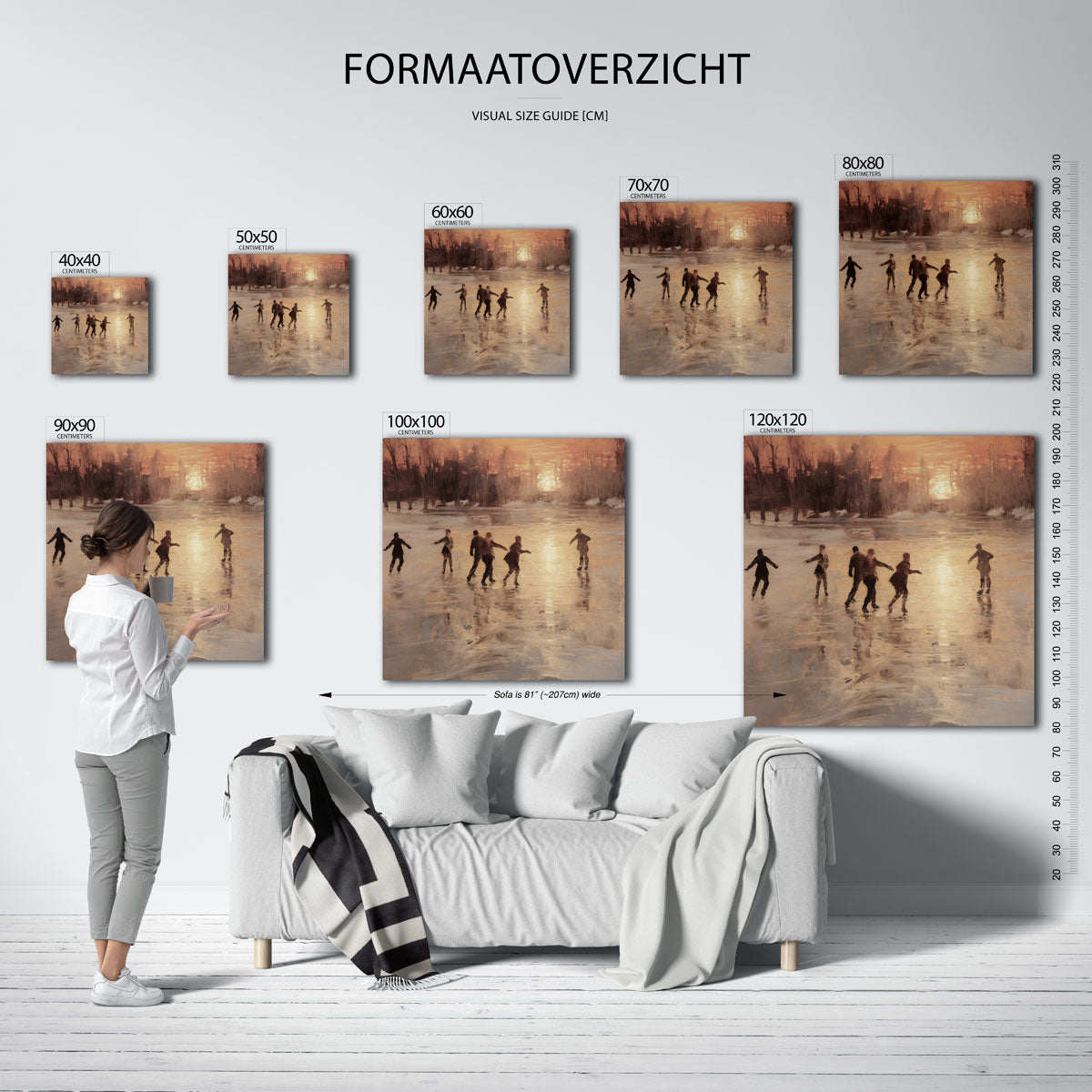 Schaatsers bij zonsondergang Poster